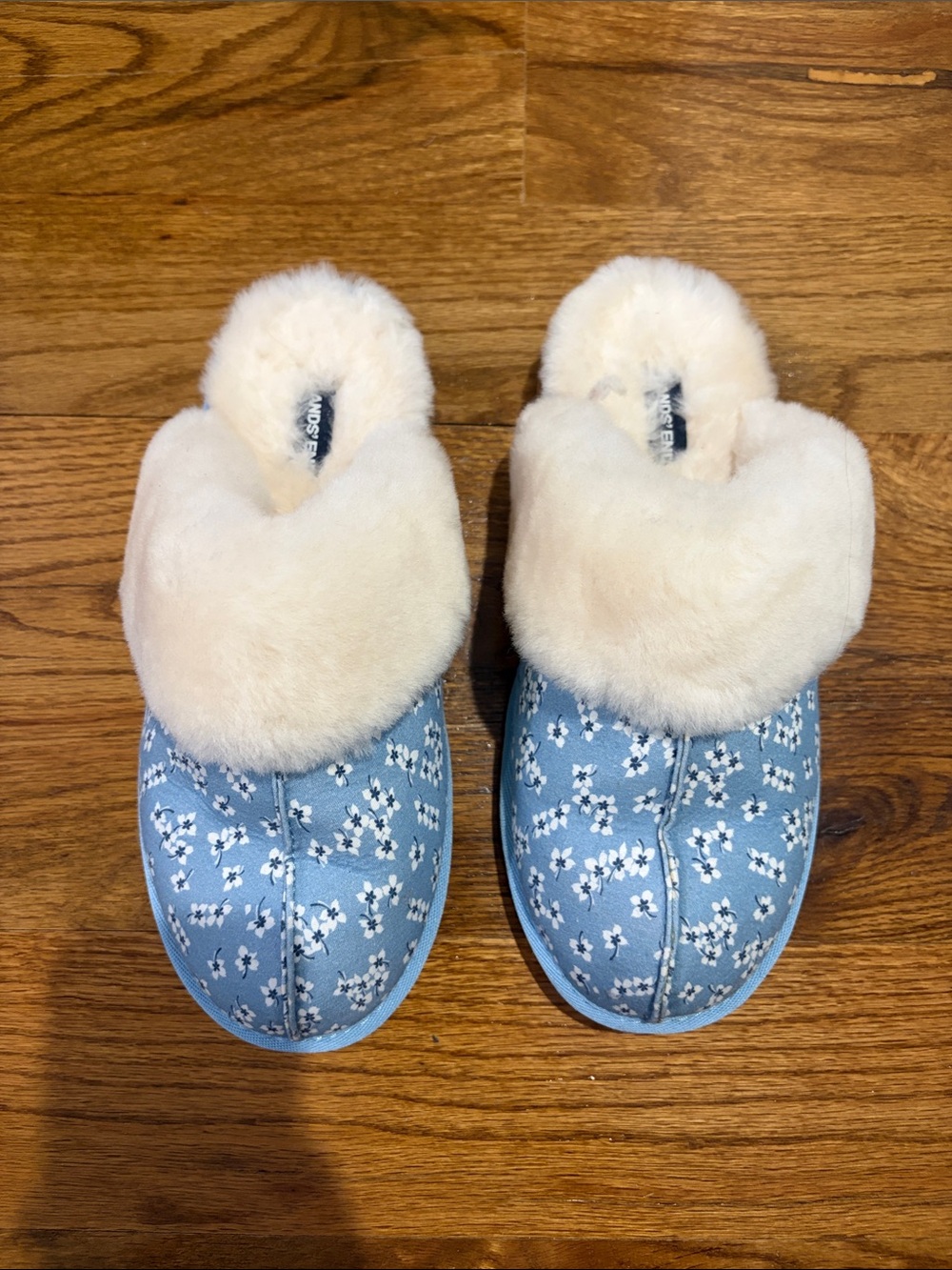 Blue Floral Faux-Fur Clog Slippers - Lands End Draper James Collection